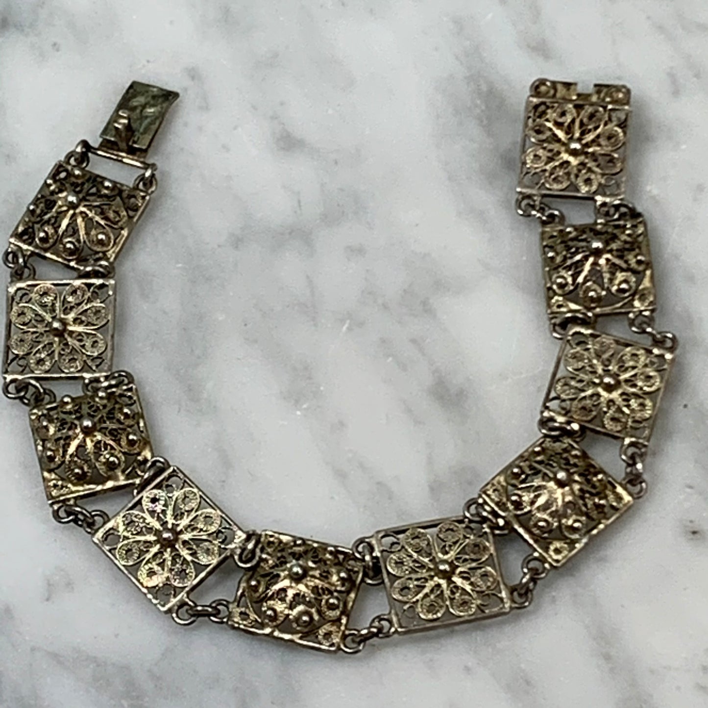 Vintage 800 Silver 1940's Silver Filigree Panel Bracelet