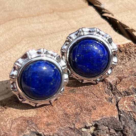 Lapis Lazuli Semi Precious Gemstone Sterling Silver Earrings