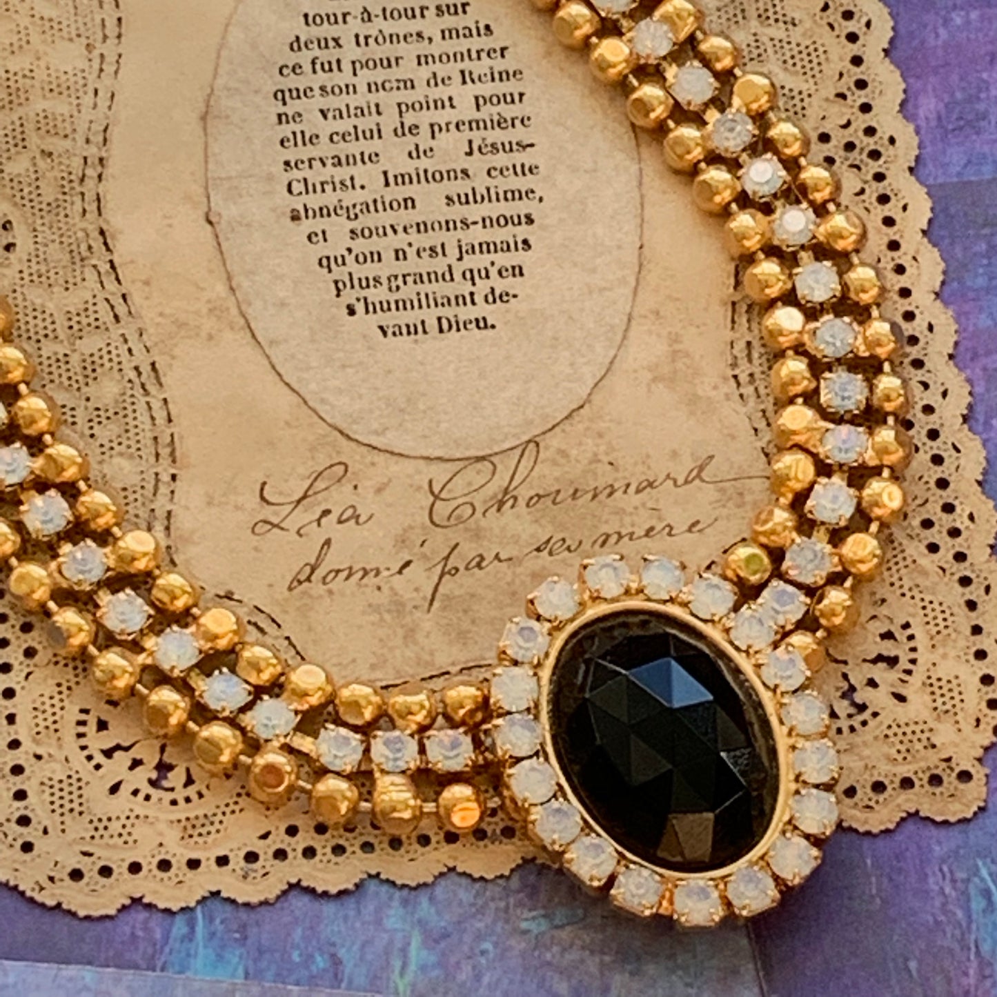 Vintage Ball Chain and Opalescent Rhinestone Necklace - Lady Slippers