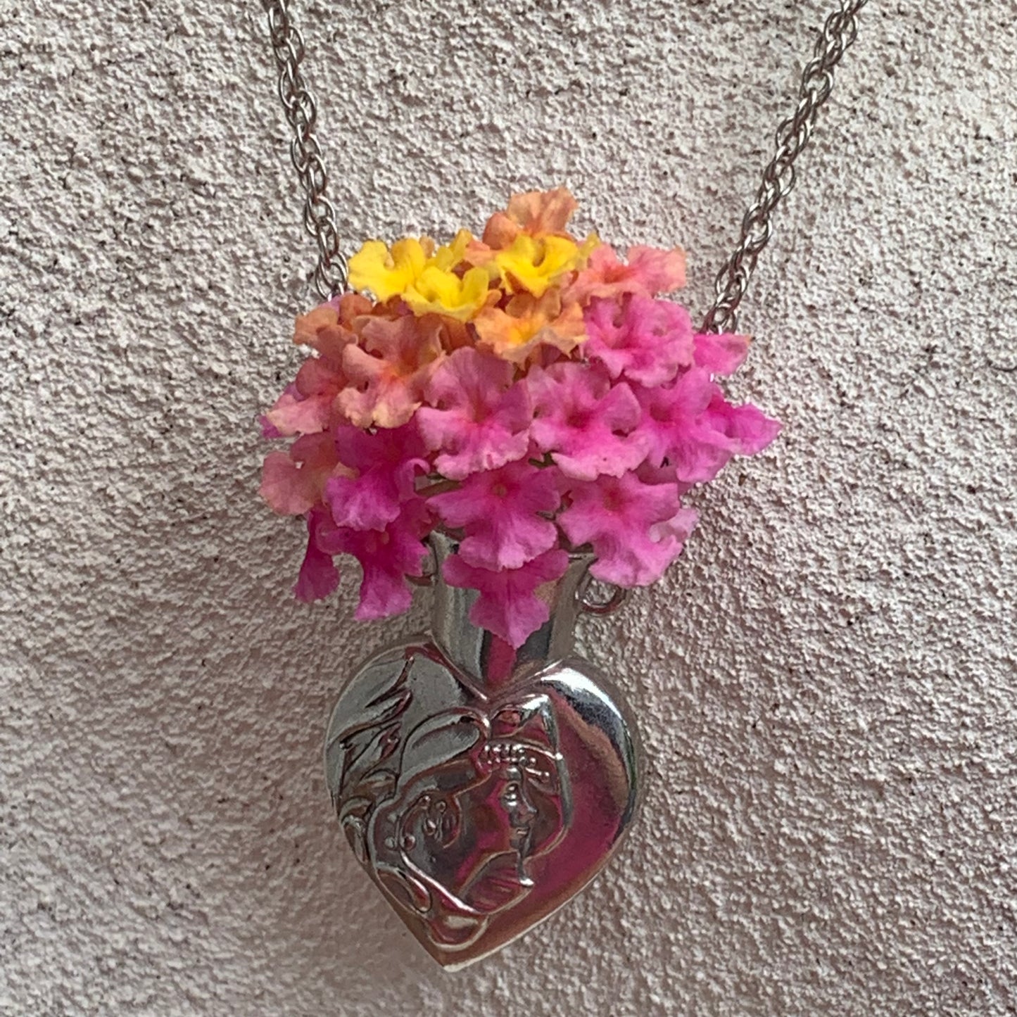 Vintage Posy Heart Shaped Vase Necklace
