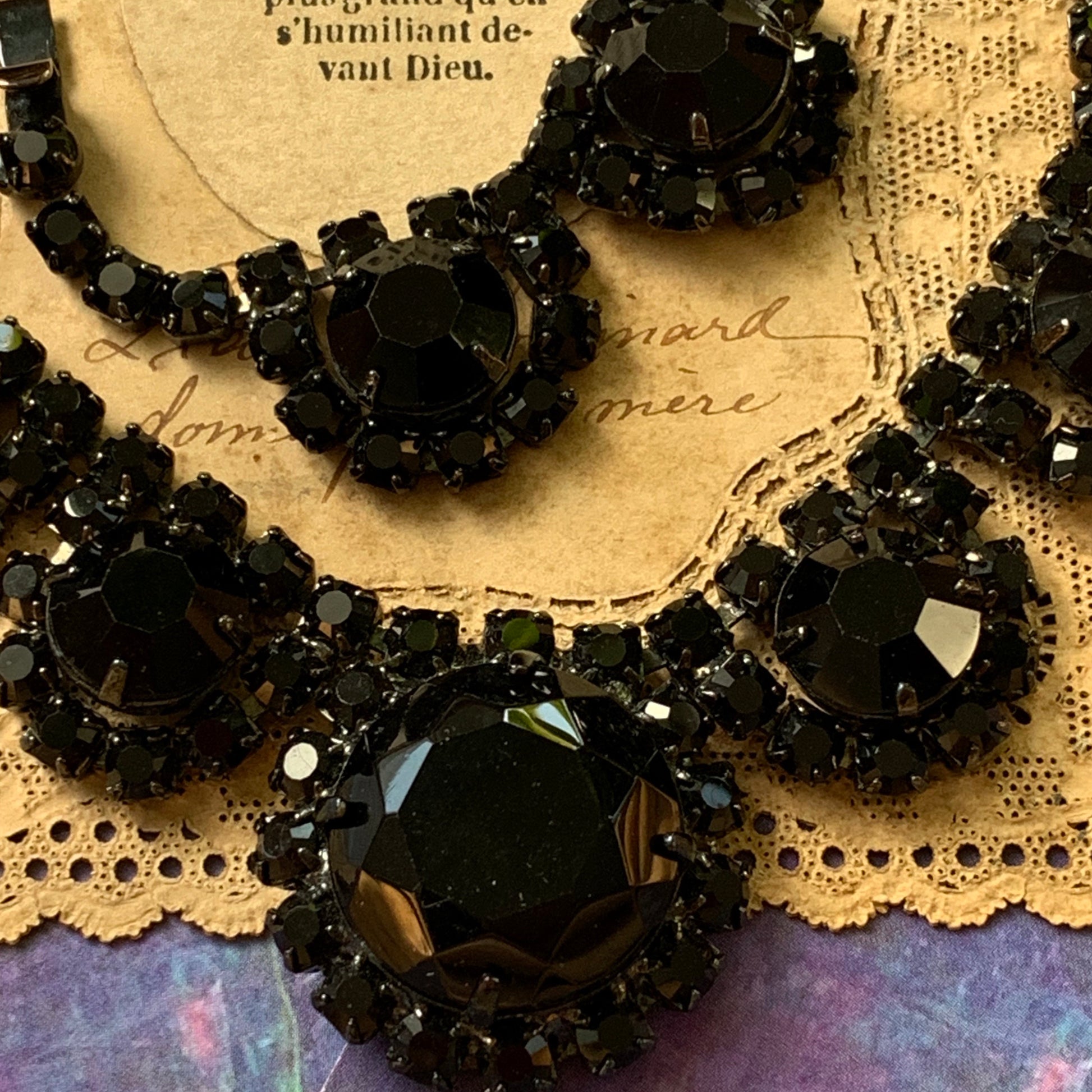 Vintage Black Multi Faceted Rhinestone Necklace - Lady Slippers