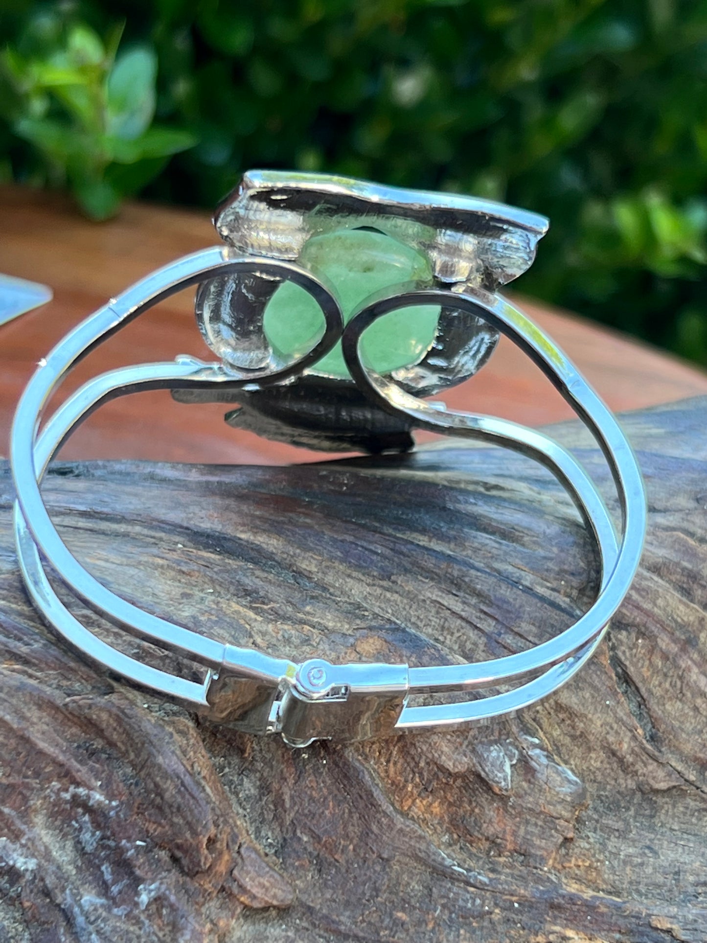 Vintage Owl Semi-Precious gemstone Jadite Clamper Bracelet