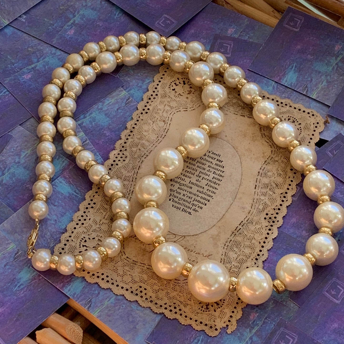 Vintage Napier Long Faux Pearl Necklace - Lady Slippers