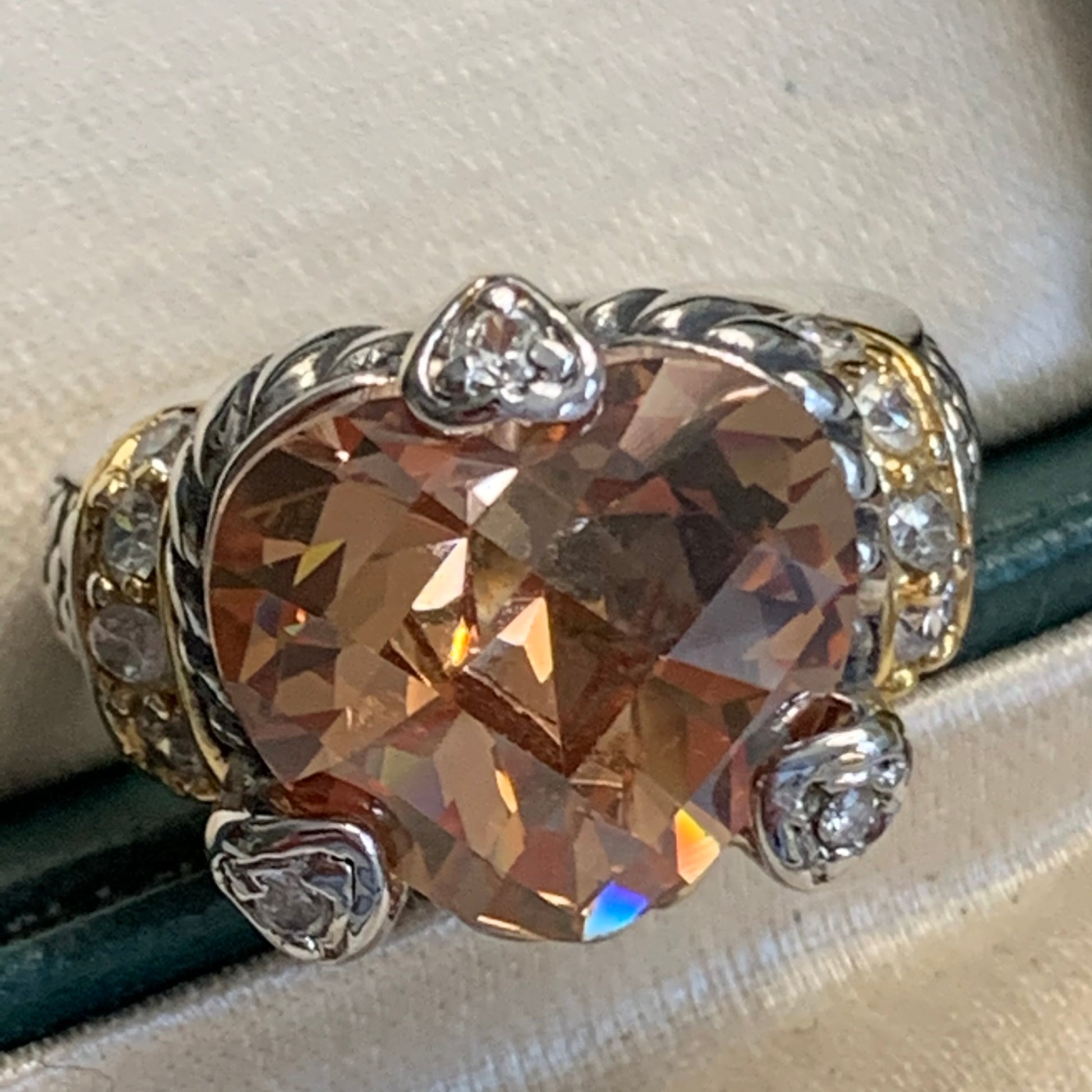 Sterling Silver Checkered Rhinestone Heart Ring