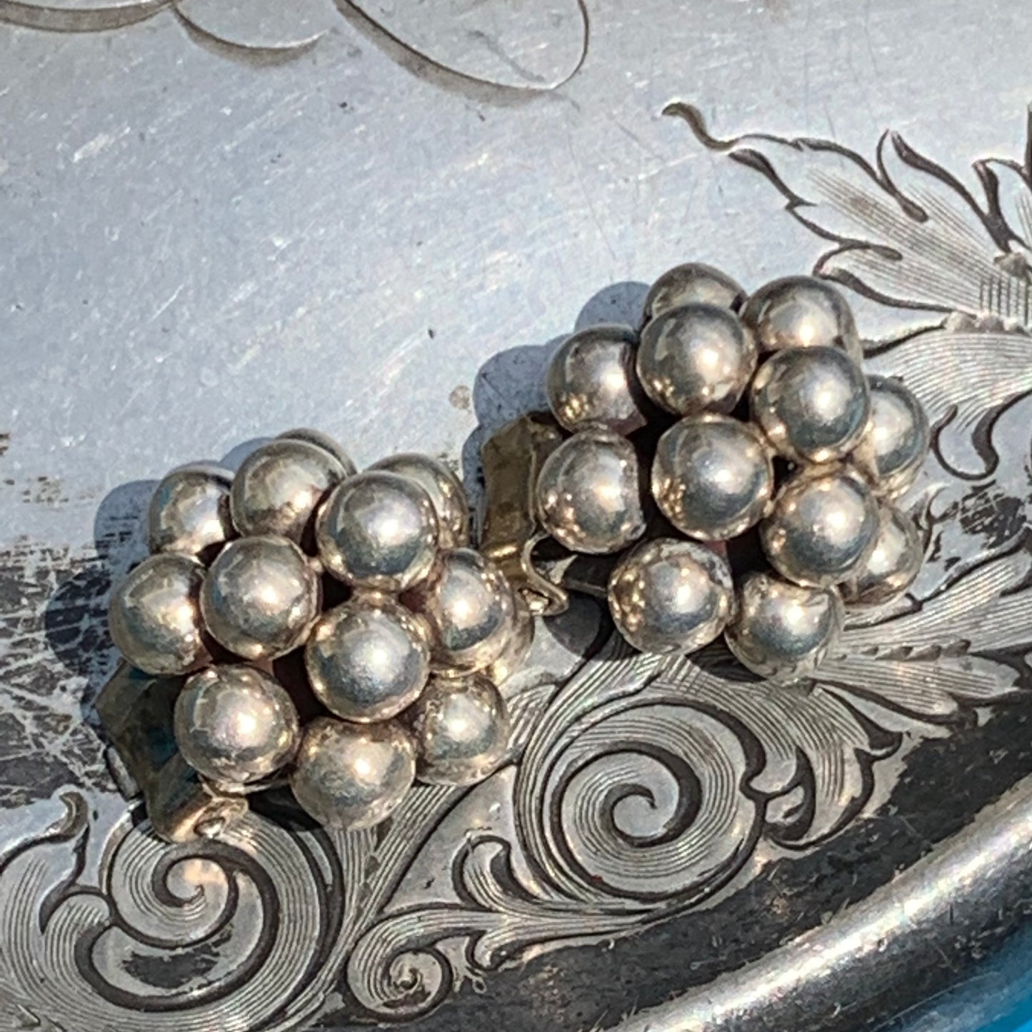 Vintage Melecio Rodriguez Mexican Sterling Silver Pyramid Bead Earrings