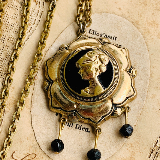 Art Nouveau Enamel Cameo Pendant Necklace