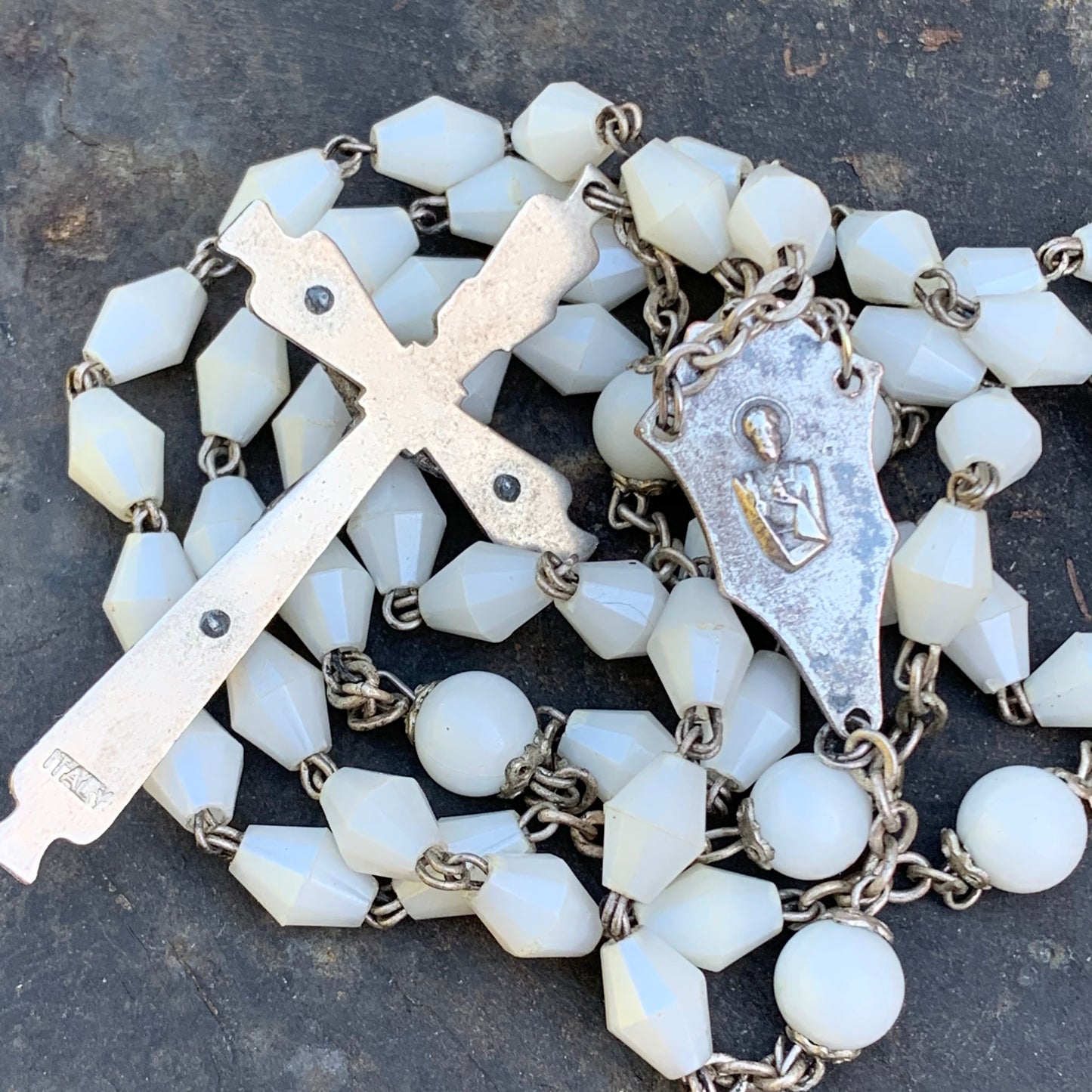 Italian Soft White Plastic Modern Looking Rosary