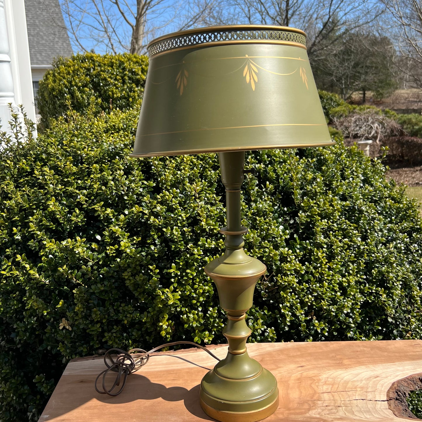 Vintage Green Metal Tole Torchiere Lamp