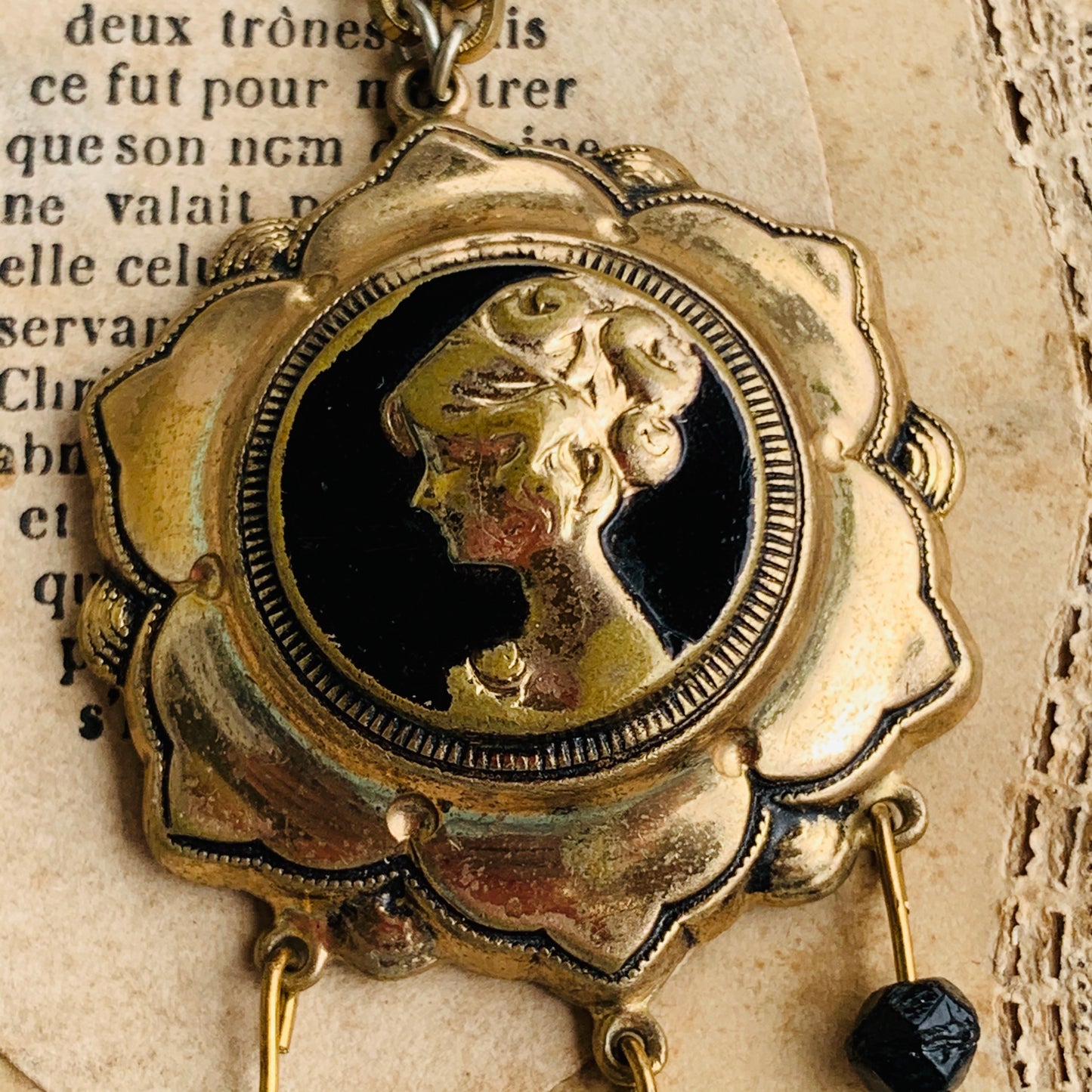 Art Nouveau Enamel Cameo Pendant Necklace