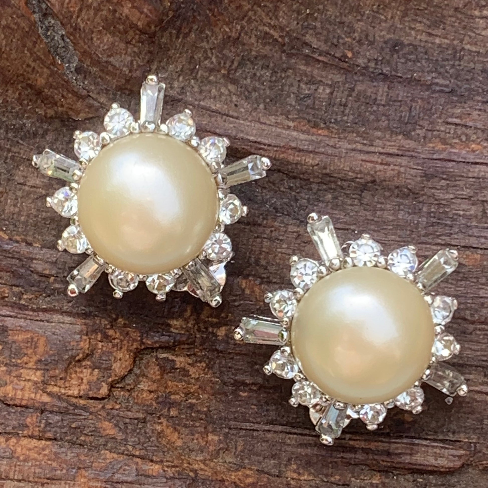 Vintage Star Rhinestone & Faux Mobe Pearl Earrings