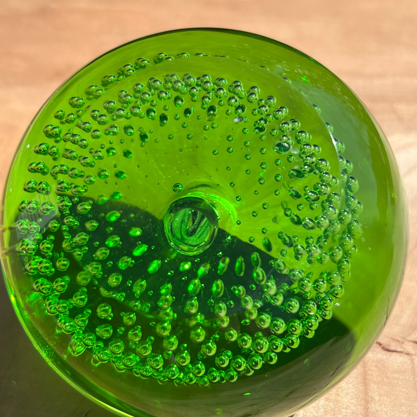 Vintage Green Apple Controlled Bubble Art Glass Paperweight