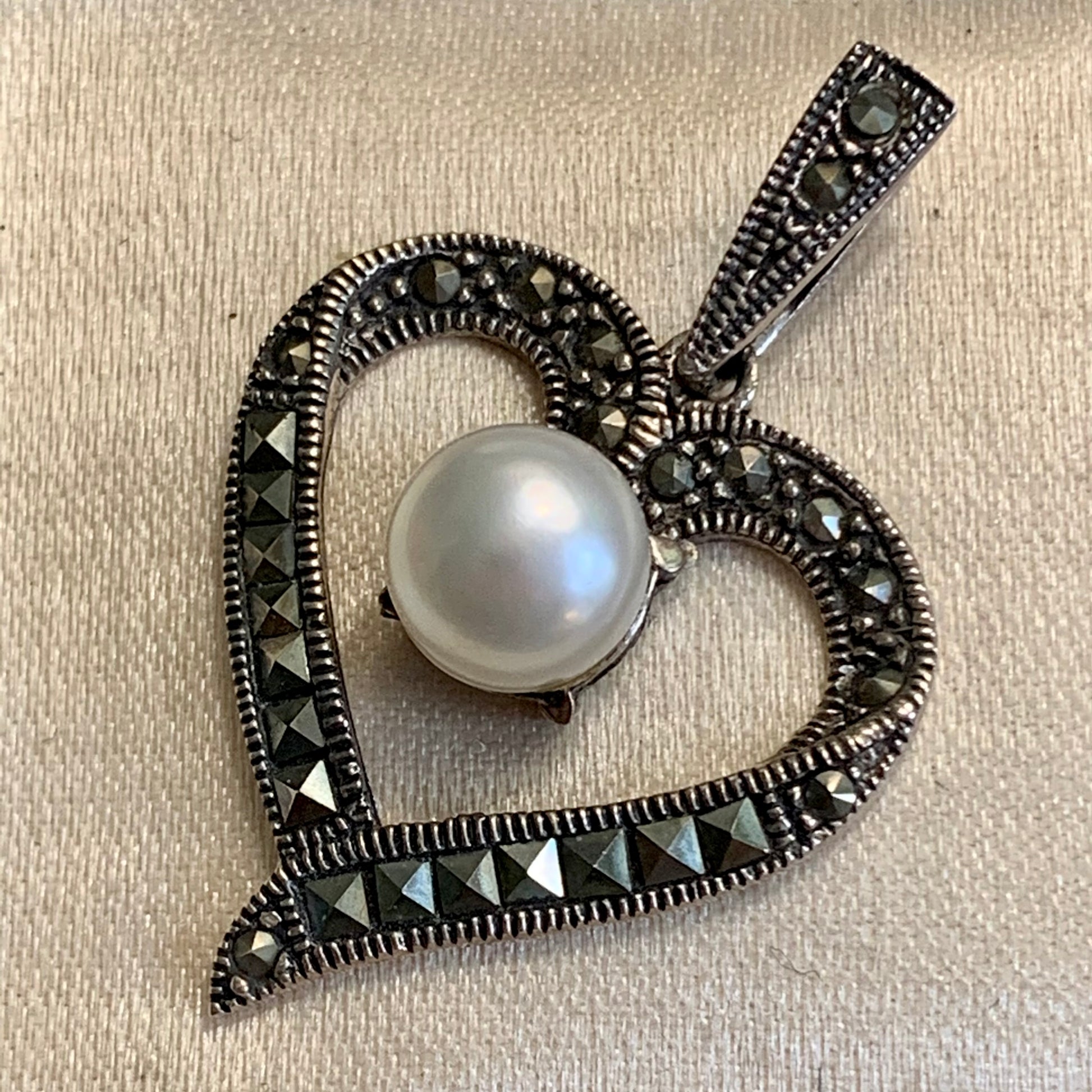 Vintage Sterling Silver Marcasite Heart Pendant