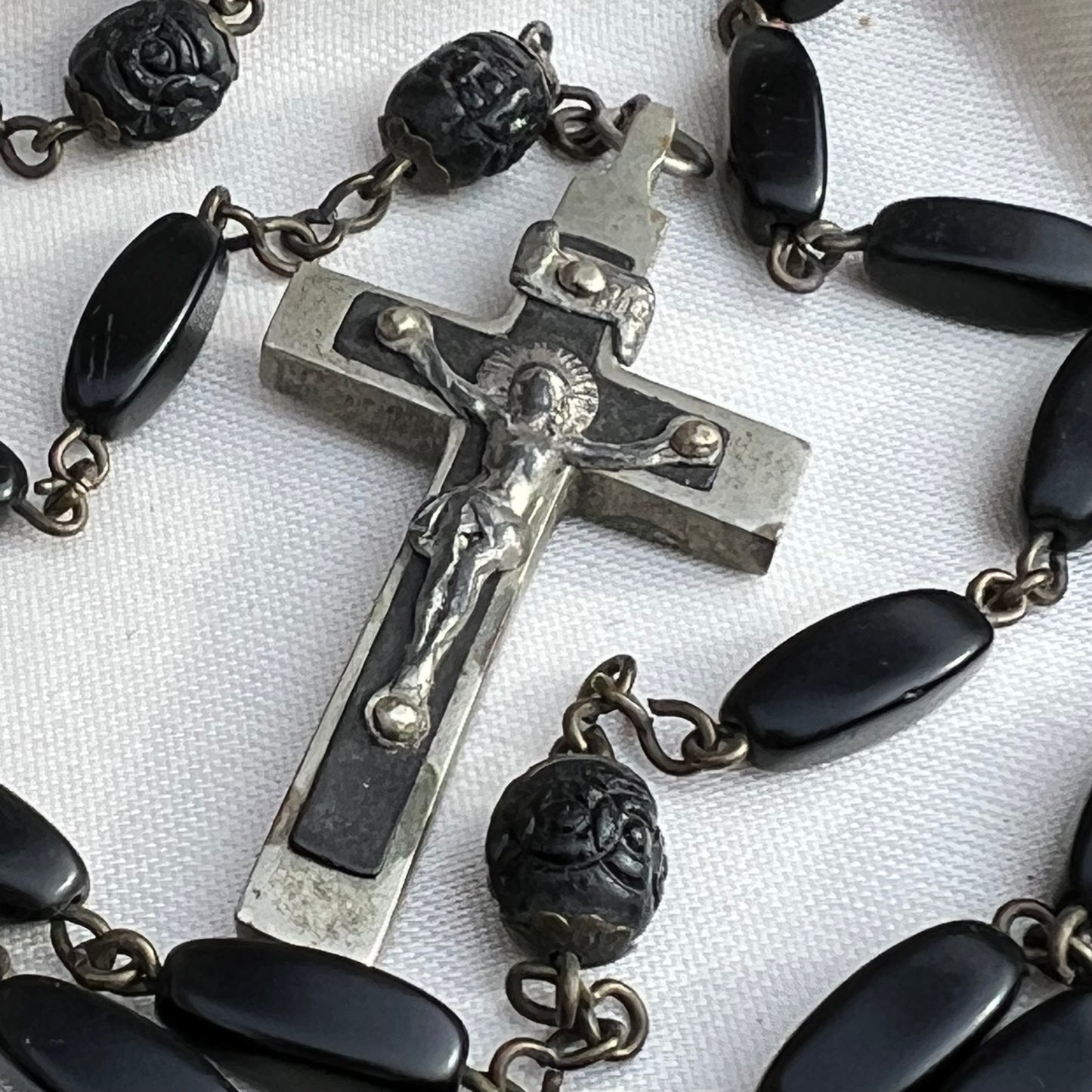 Vintage French Black Bead Rosary