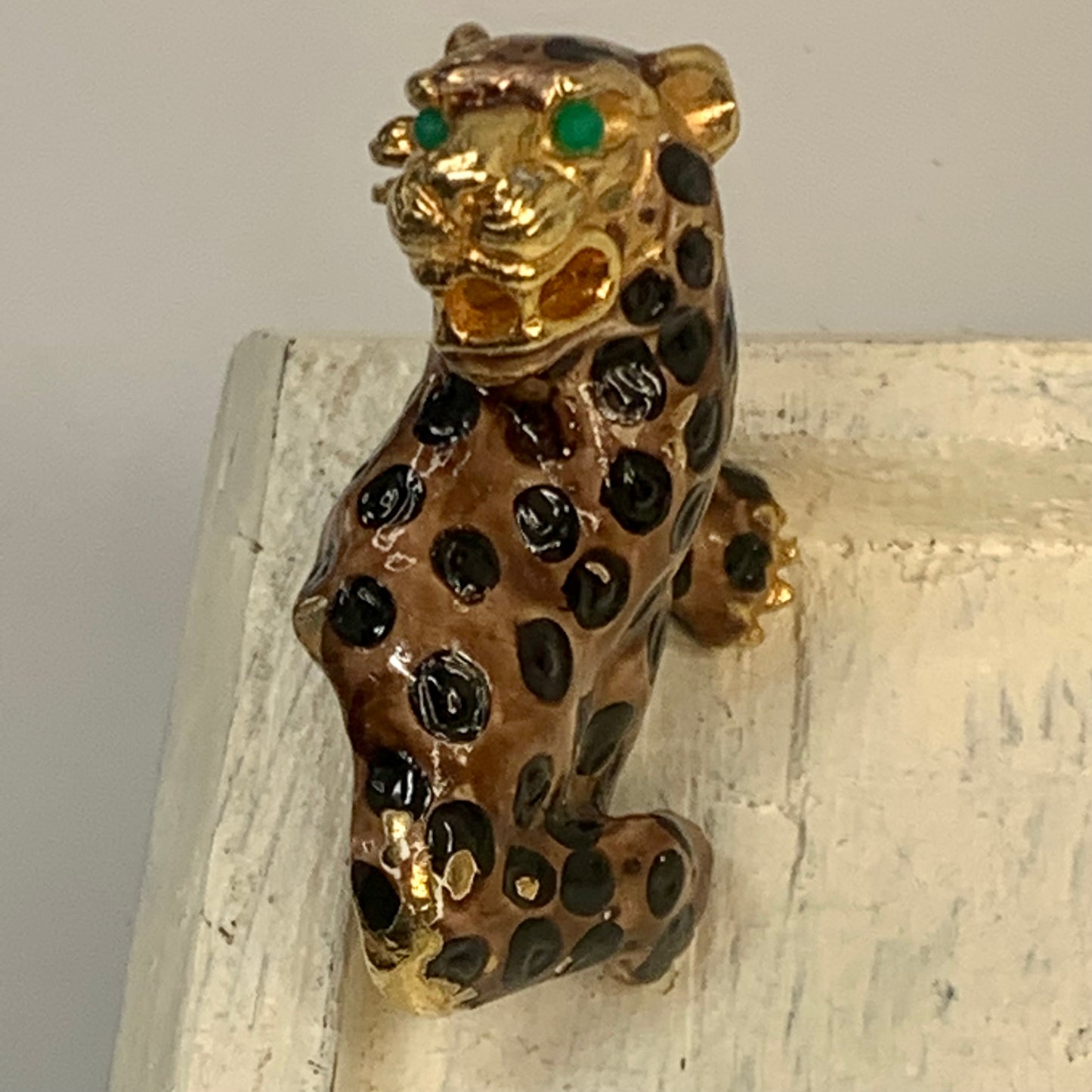 Vintage K.J.L. Kenneth Jay Lane Green Eyed Leopard Pin