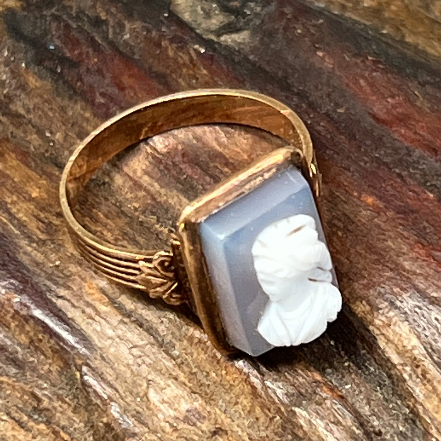 Victorian 14K Rose Gold High Mount Cameo RIng Size 5.5