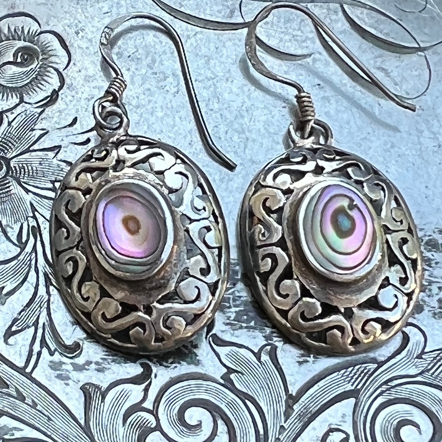 Vintage Sterling Silver & Abalone Earrings