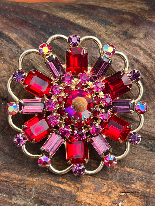 Vintage Kramer Red & Purple Rhinestone Pin