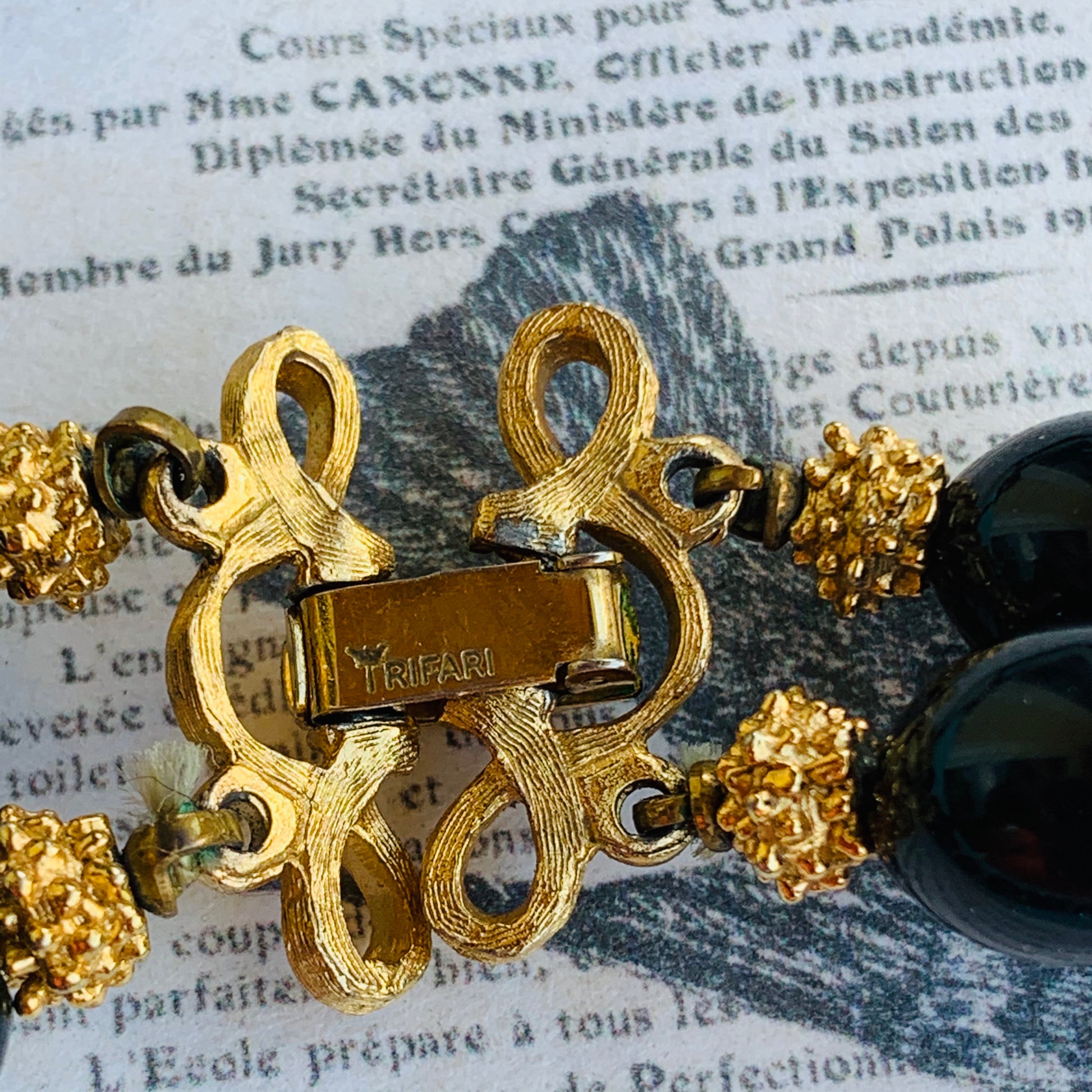 Vintage Trifari Black & Gold Beaded Necklace