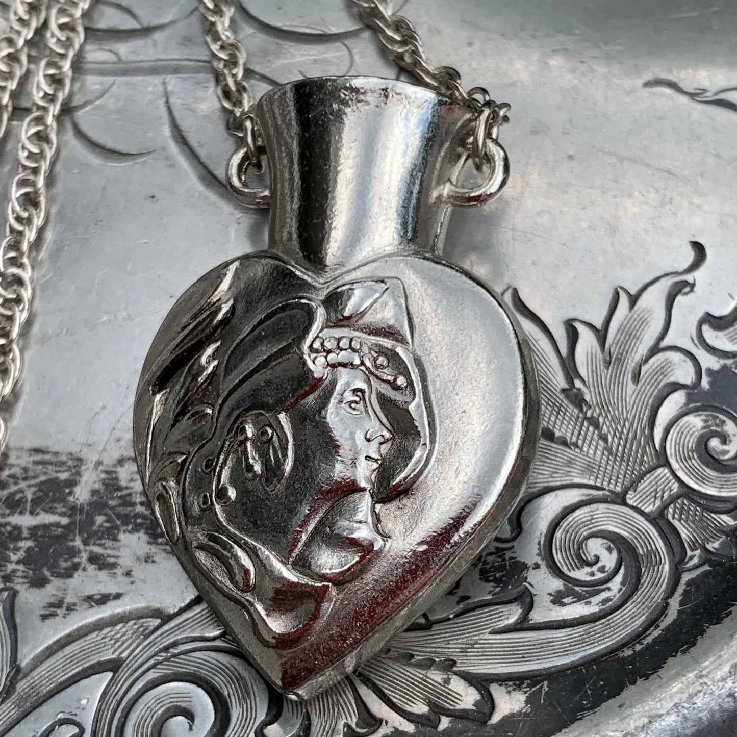 Vintage Posy Heart Shaped Vase Necklace