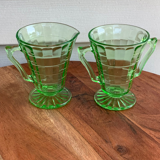 Green Depression Glass Indiana Glass Tea Room Creamer & Sugar