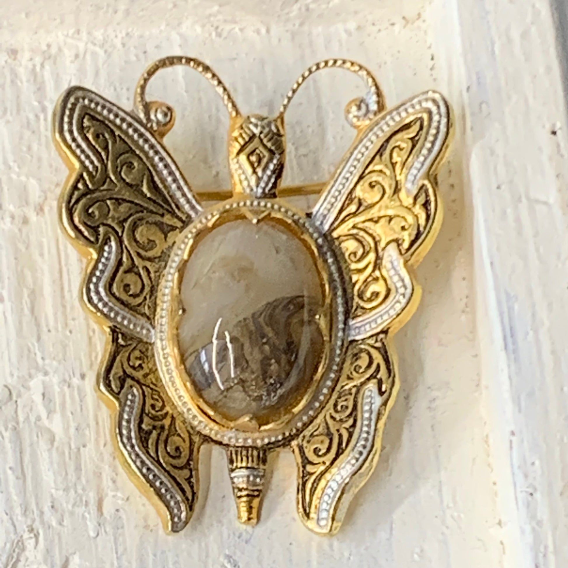 Vintage Spanish Damascene Butterfly Pin