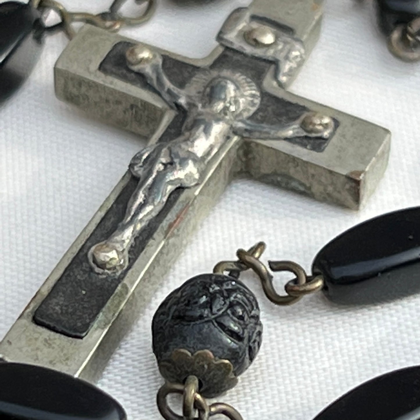 Vintage French Black Bead Rosary