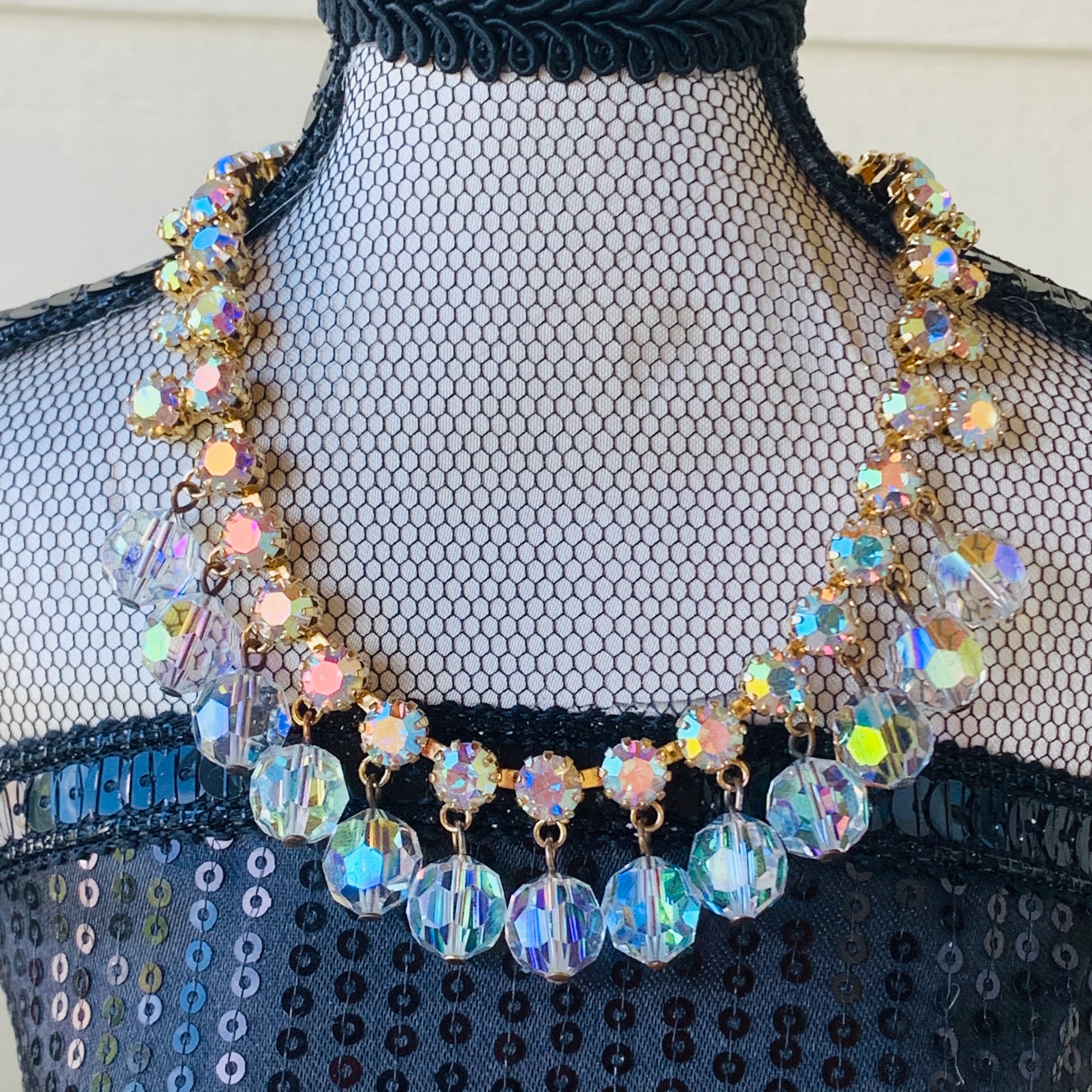 Multi-Faceted Rhinestone & Crystal Bead Necklace