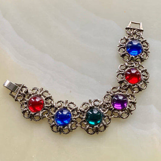 Vintage Jewel Tone Plastic Cabochon Bracelet - Lady Slippers