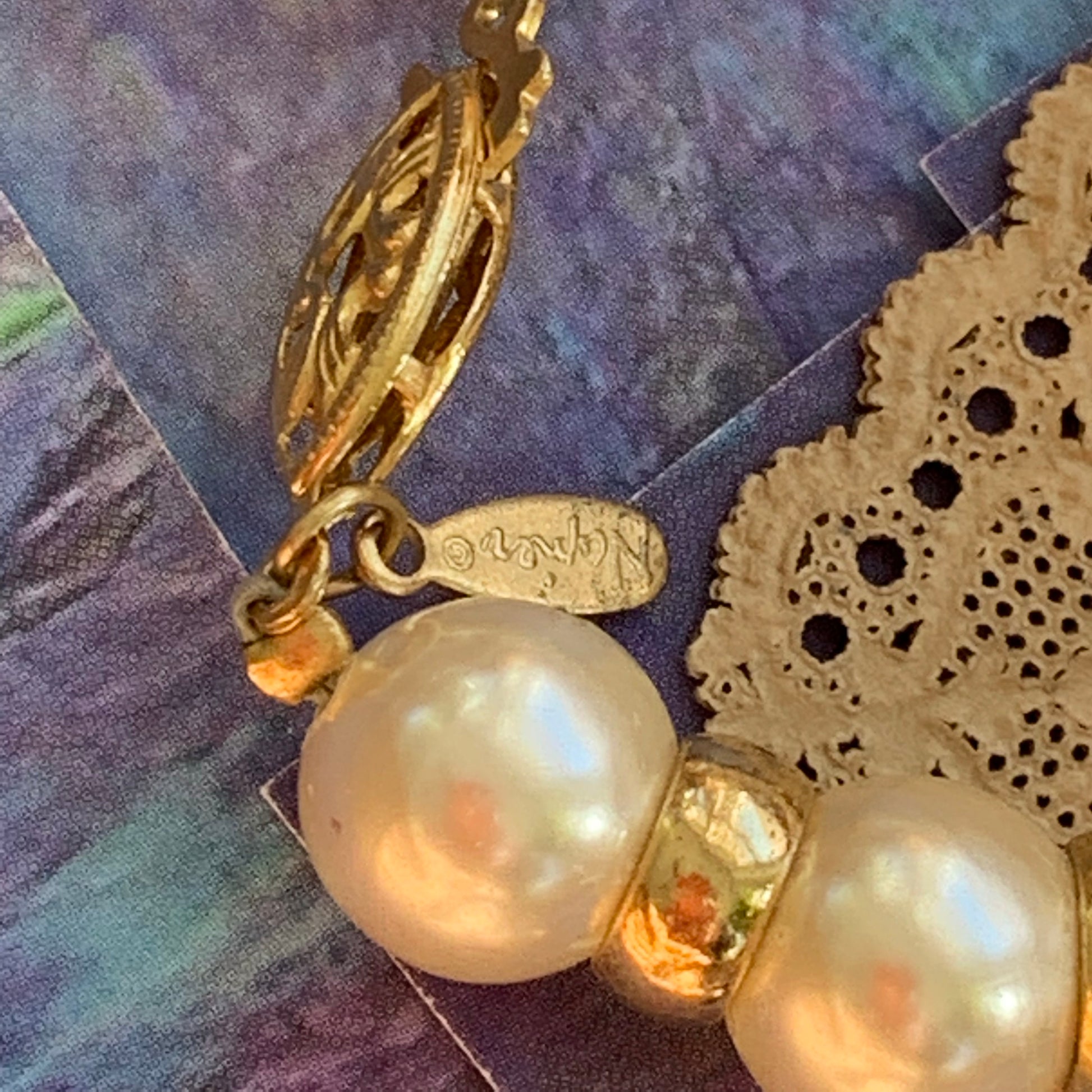 Vintage Napier Long Faux Pearl Necklace - Lady Slippers