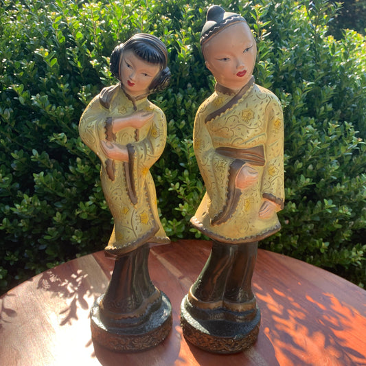 1948 Asian Chalkware Man & Woman Figurine
