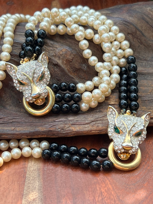 vintage rhinestone panther necklace and bracelet set.  