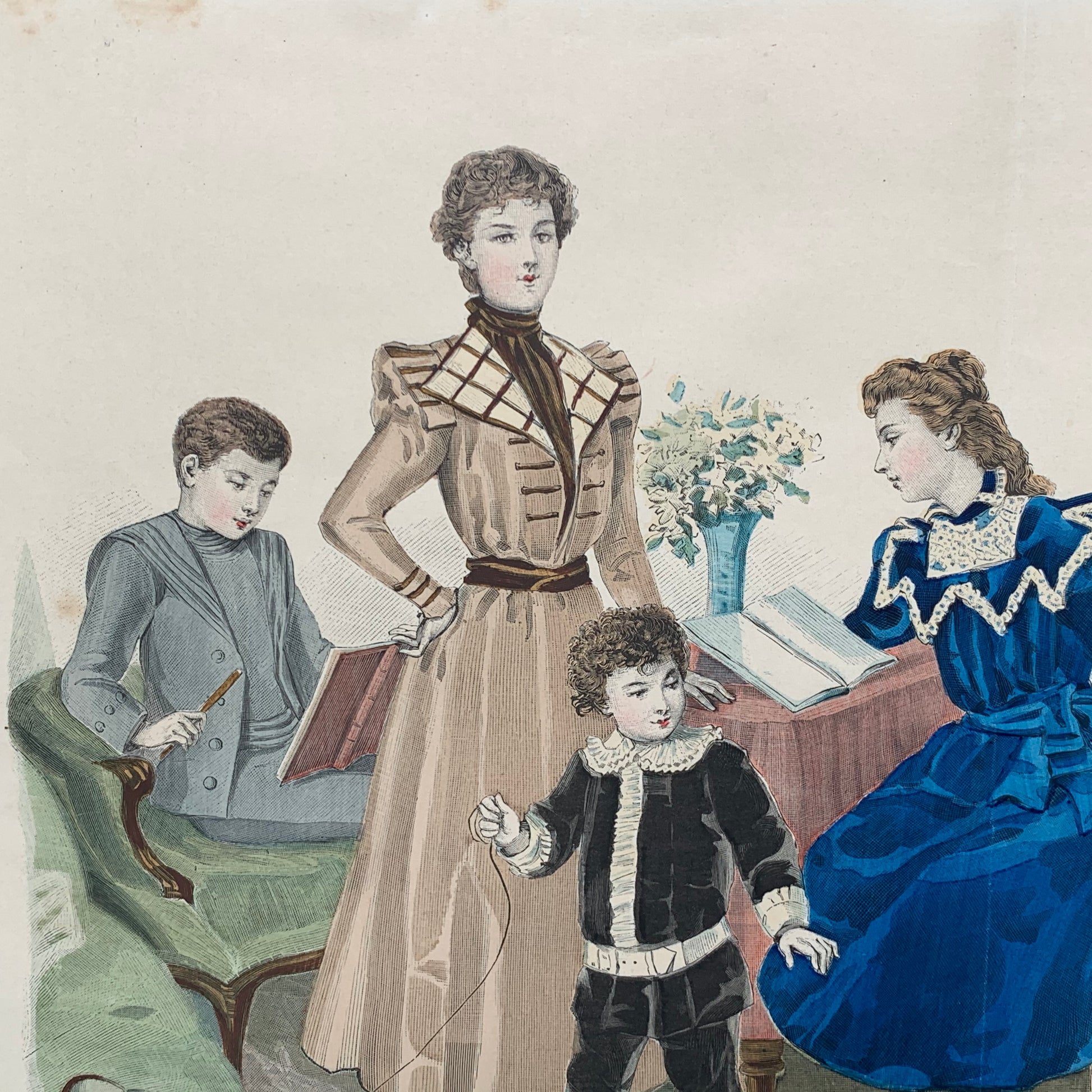 Antique 1897 La Mode Illustree French Fashion Plate Family