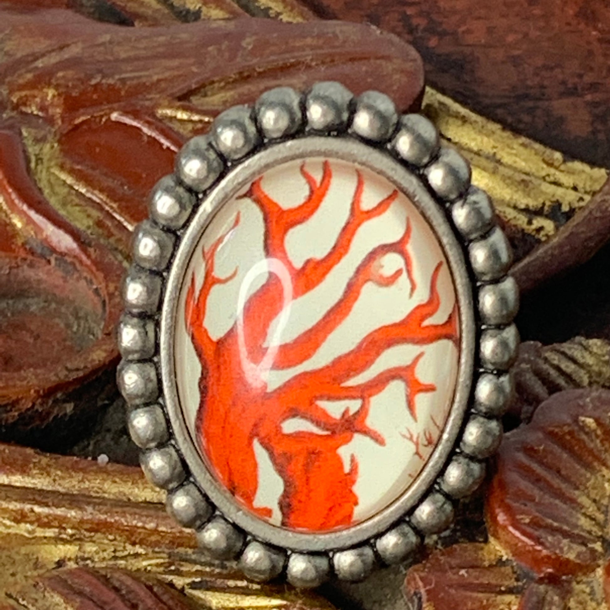 joolz jewelry Joolz Hayworth Ancient Red Tree Ring – Adjustable Size 8 Statement Ring – Lady Slippers