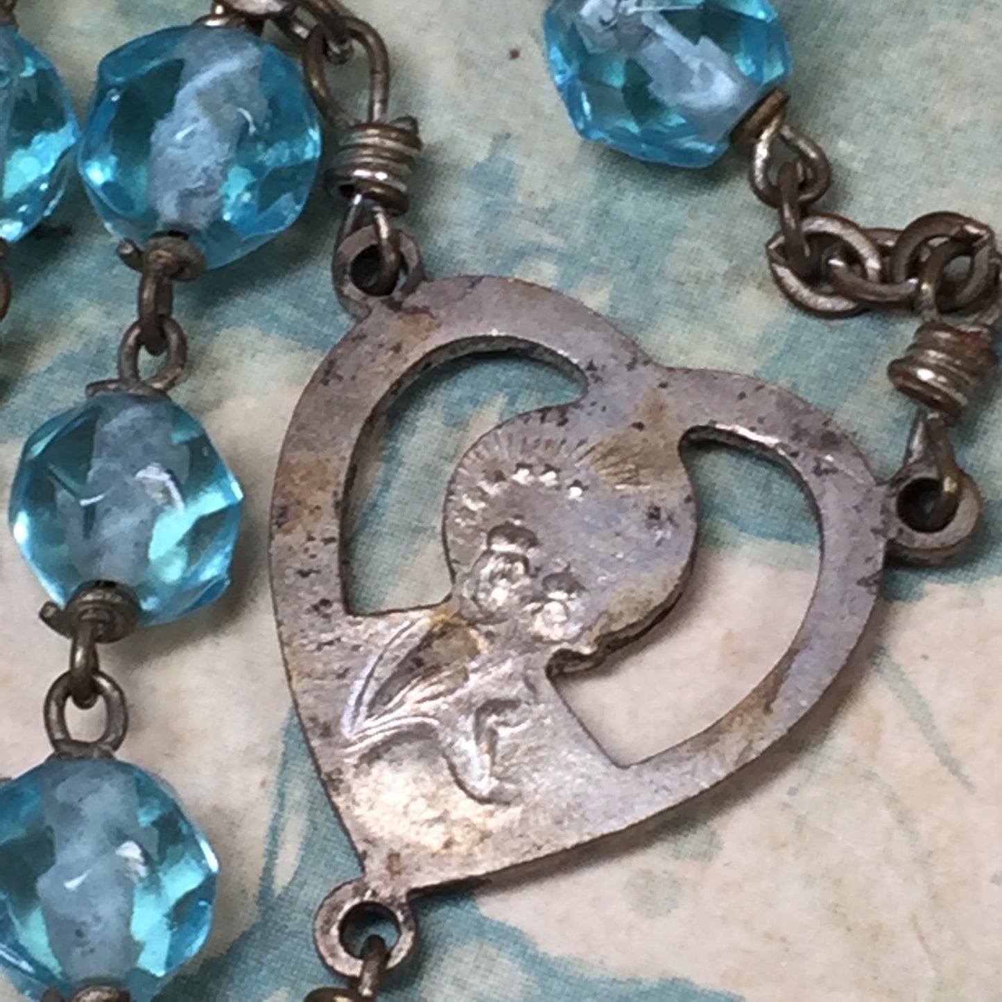 Antique Blue Crystal Bead Rosary - Lady Slippers