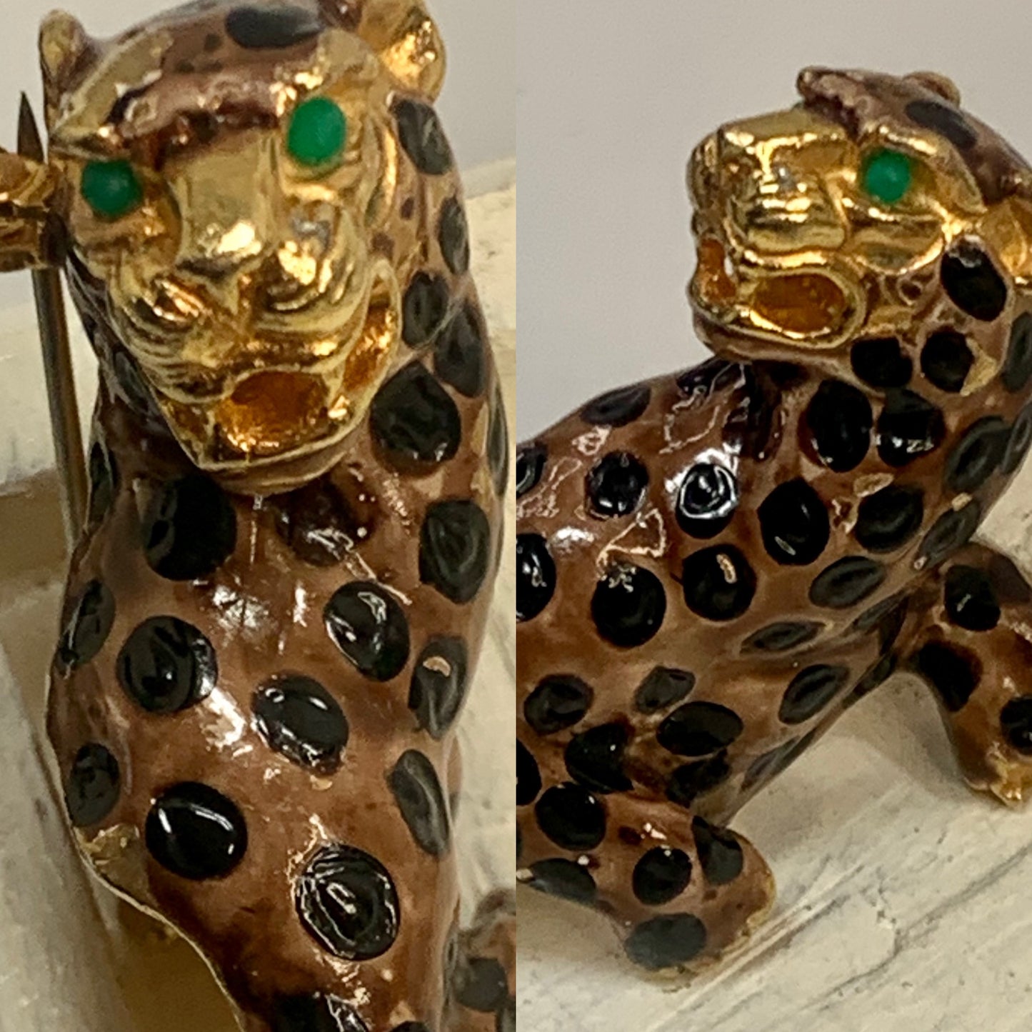 Vintage K.J.L. Kenneth Jay Lane Green Eyed Leopard Pin