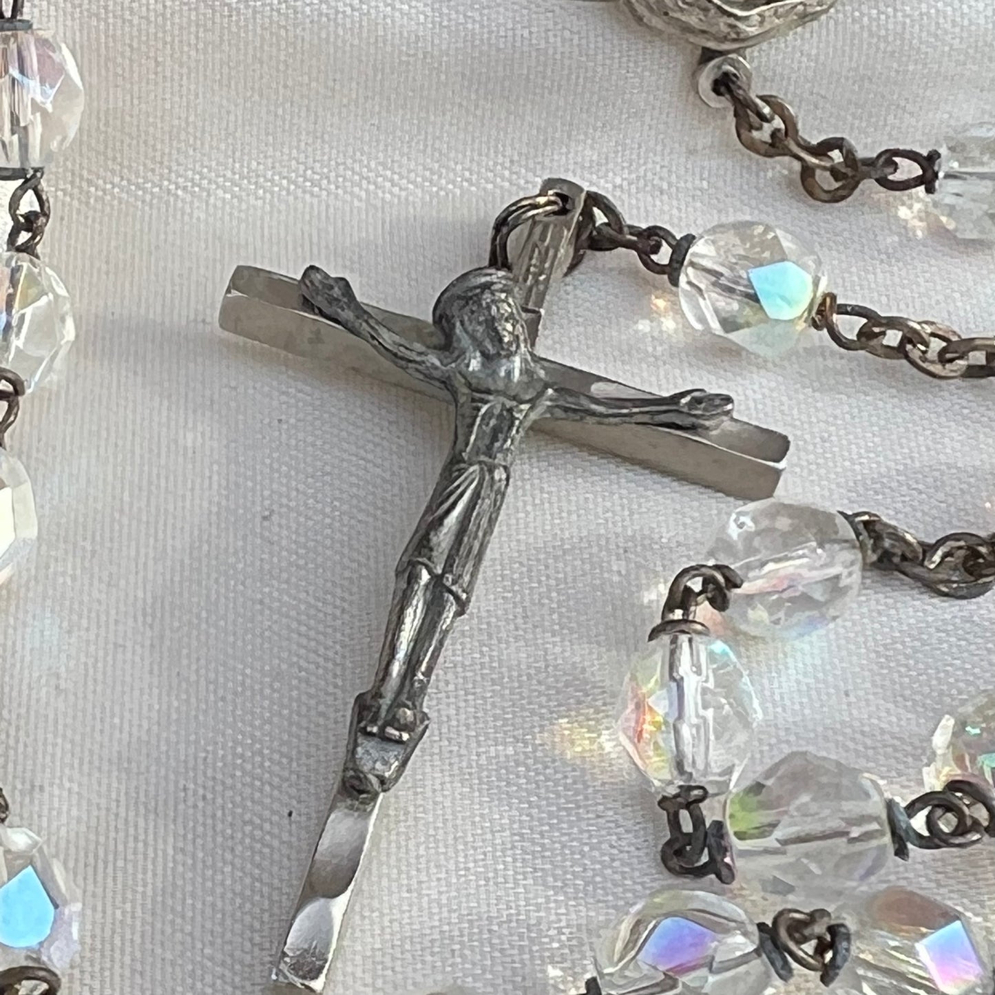 Vintage Multi Faceted Round Glass Bead Rosary