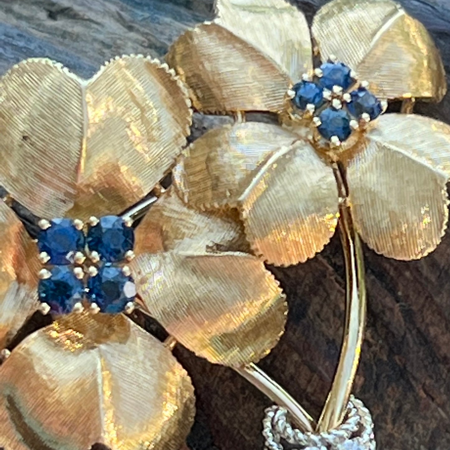 Vintage 14K Diamond, Clear & Blue Topaz Semi Precious Gemstone Dan Frere Brooch