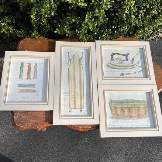 4 Piece Collection Spicher & Co Laundry Framed Watercolor Prints under Glass