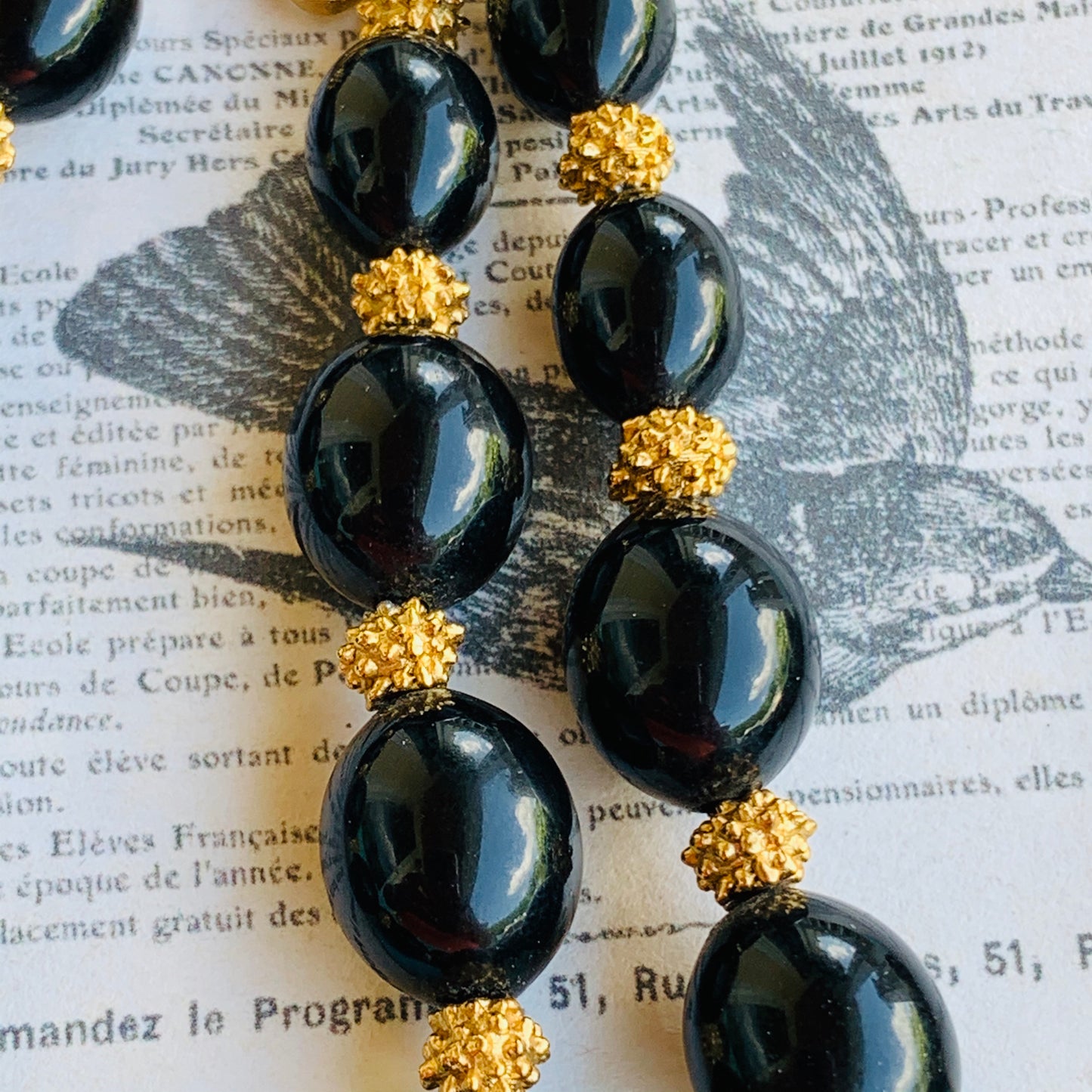 Vintage Trifari Black & Gold Beaded Necklace