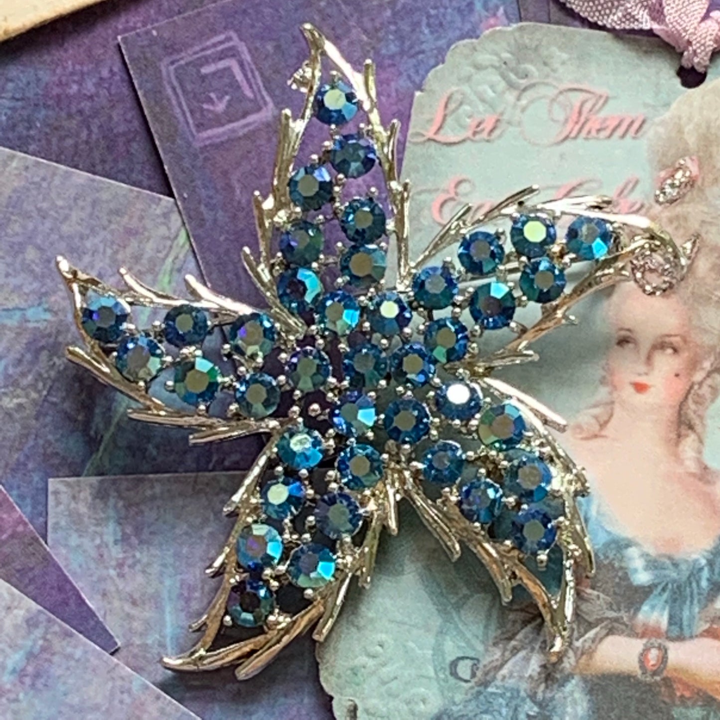 Vintage Rhinestone Blue & Purple Star Pin - Lady Slippers