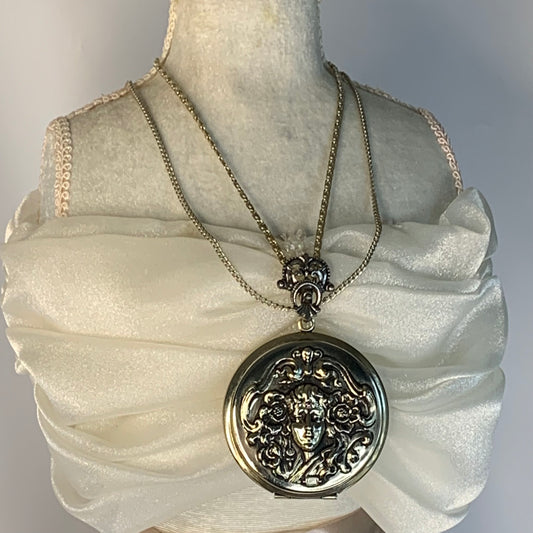 Victorian Revival Modern Looking Gibson Girl Locket Pendant Necklace.