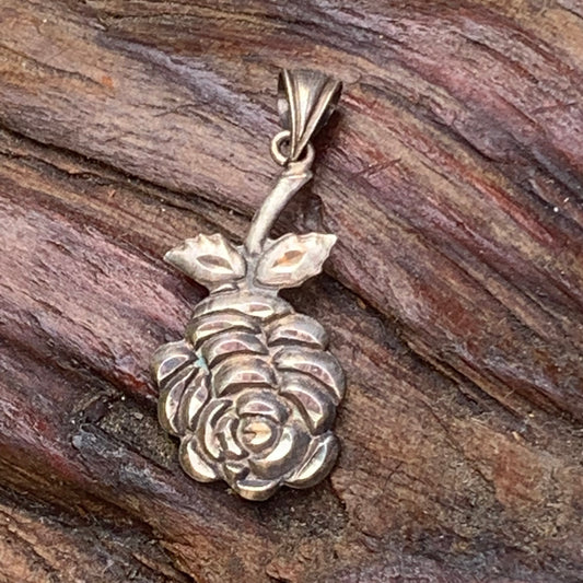 Vintage '80s Sterling Silver Rose Pendant