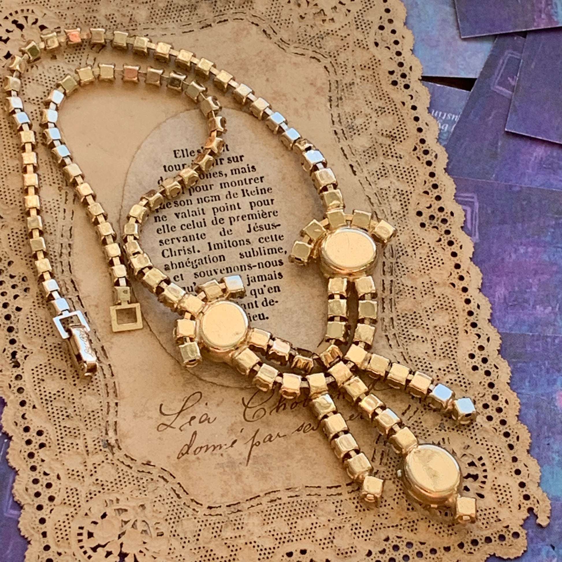 Vintage La Rel Triple Dangling Rhinestone Necklace - Lady Slippers