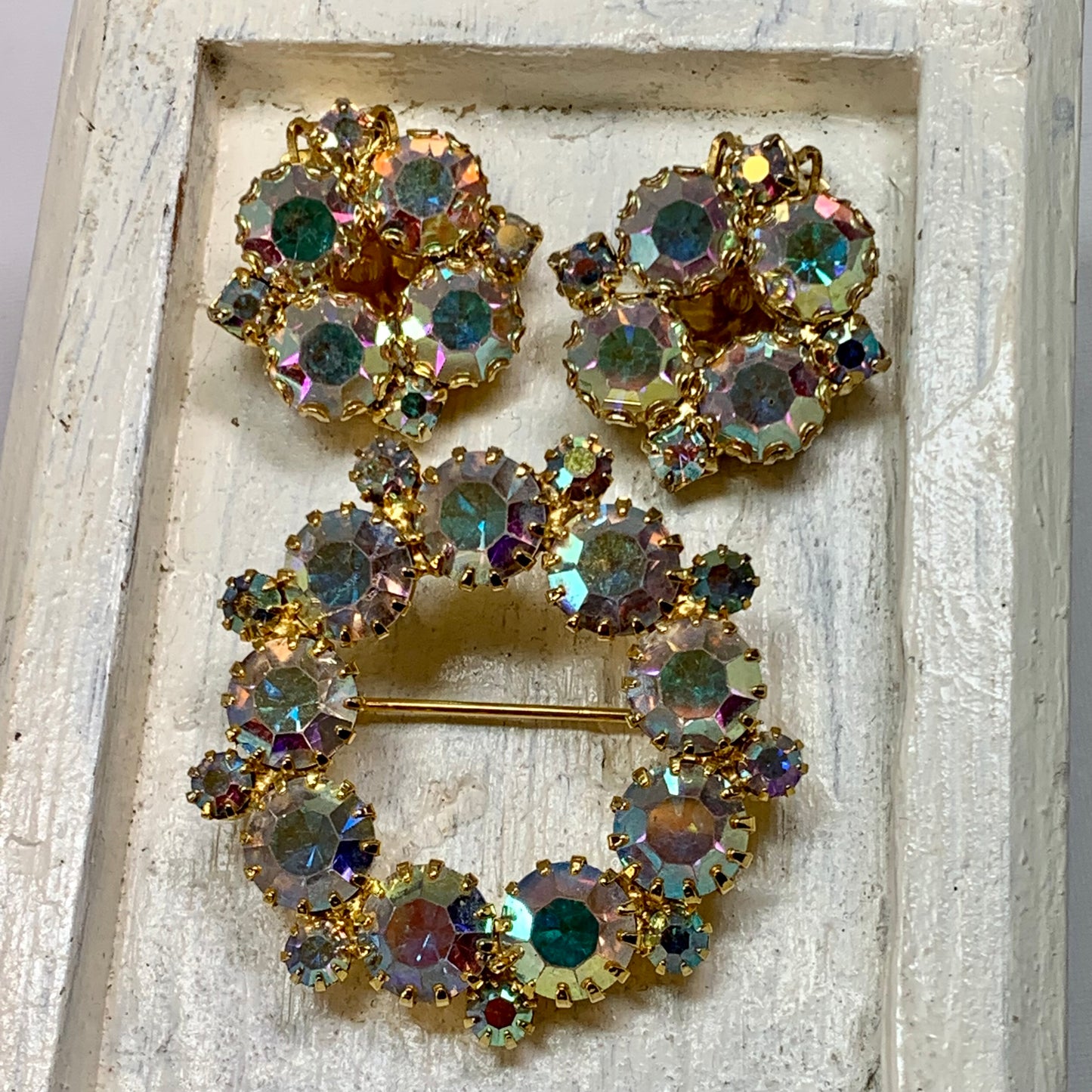 Vintage Rhinestone Pin & Earrings Set