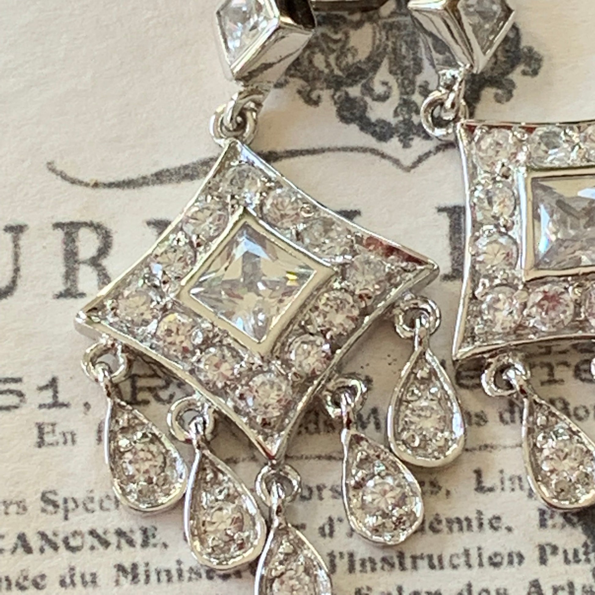Vintage Sterling Silver & Cubic Zirconia Pierced Dangling Earrings - Lady Slippers