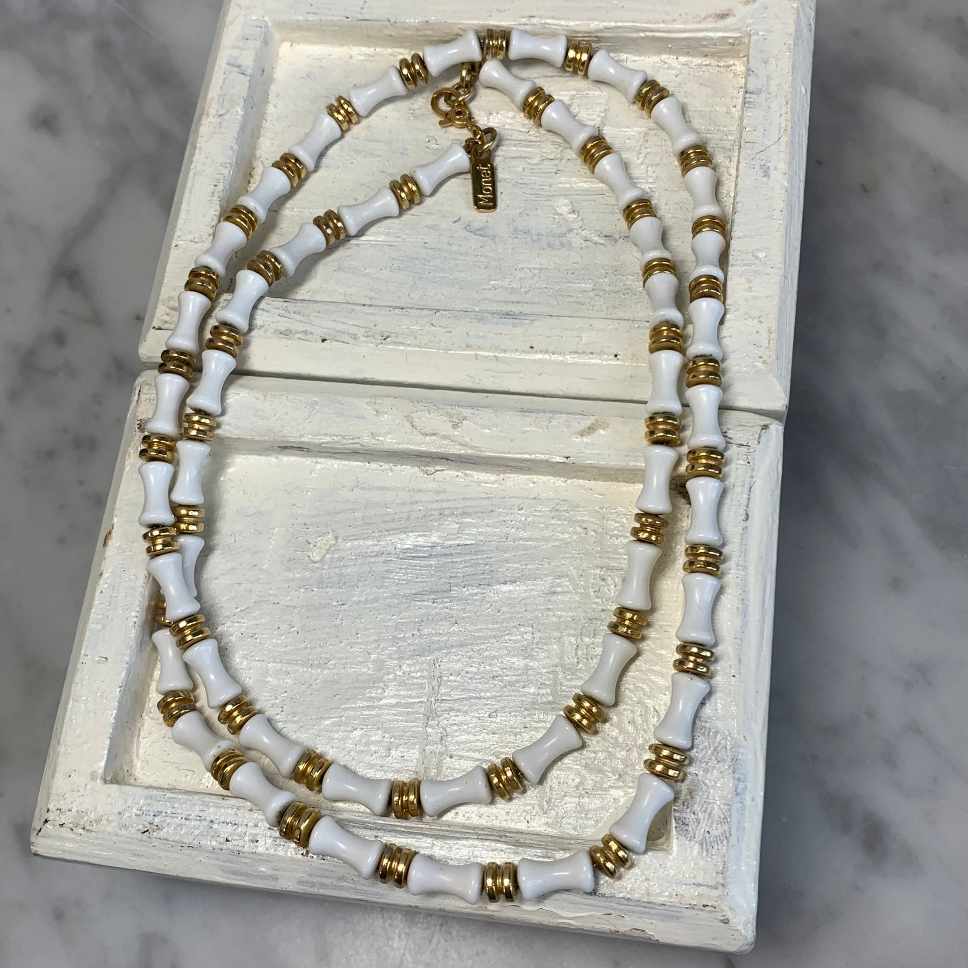 Vintage Monet White & Gold Necklace.