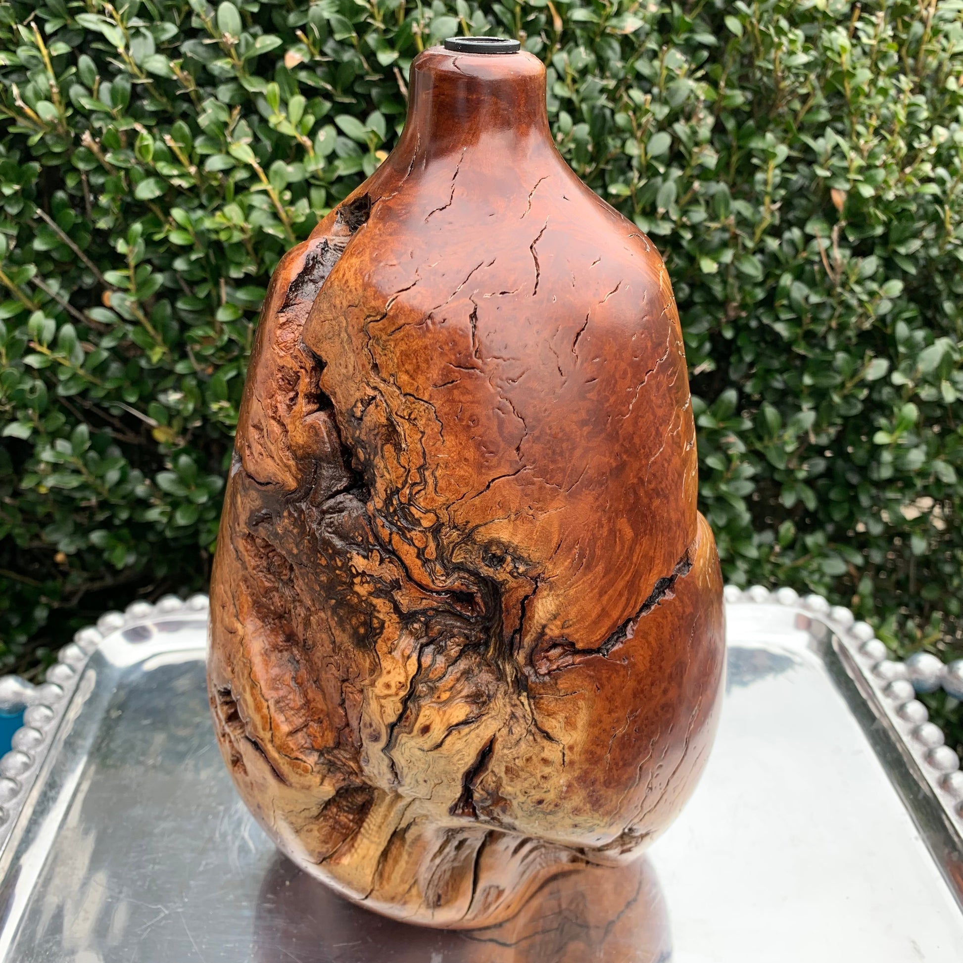 Vintage Turned Burl Wood Vase