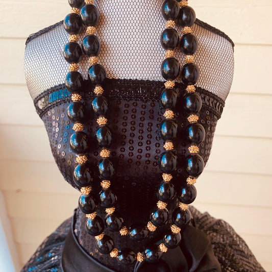 Vintage Trifari Black & Gold Beaded Necklace