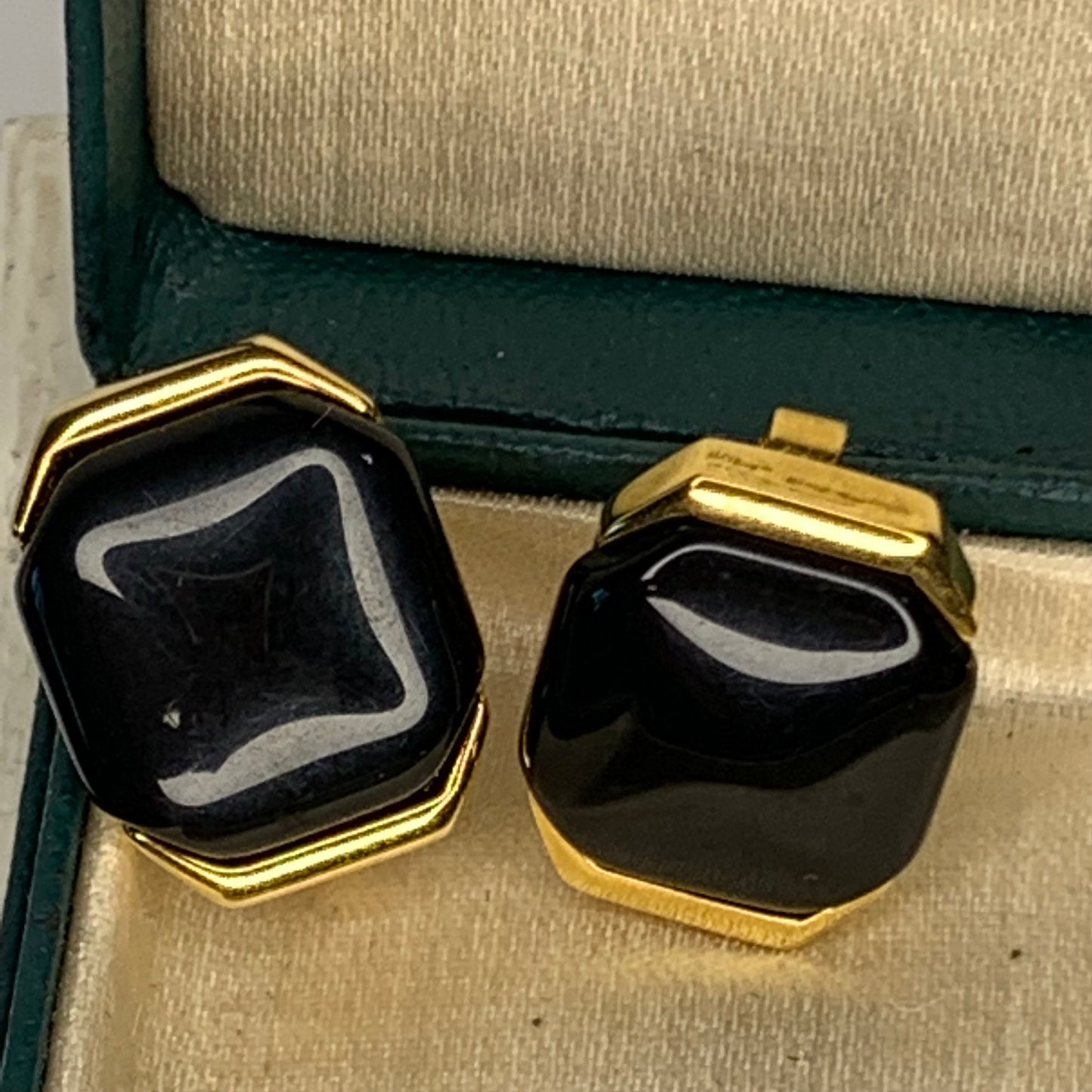 Vintage Crown Trifari Black Lucite Cabochon Earrings