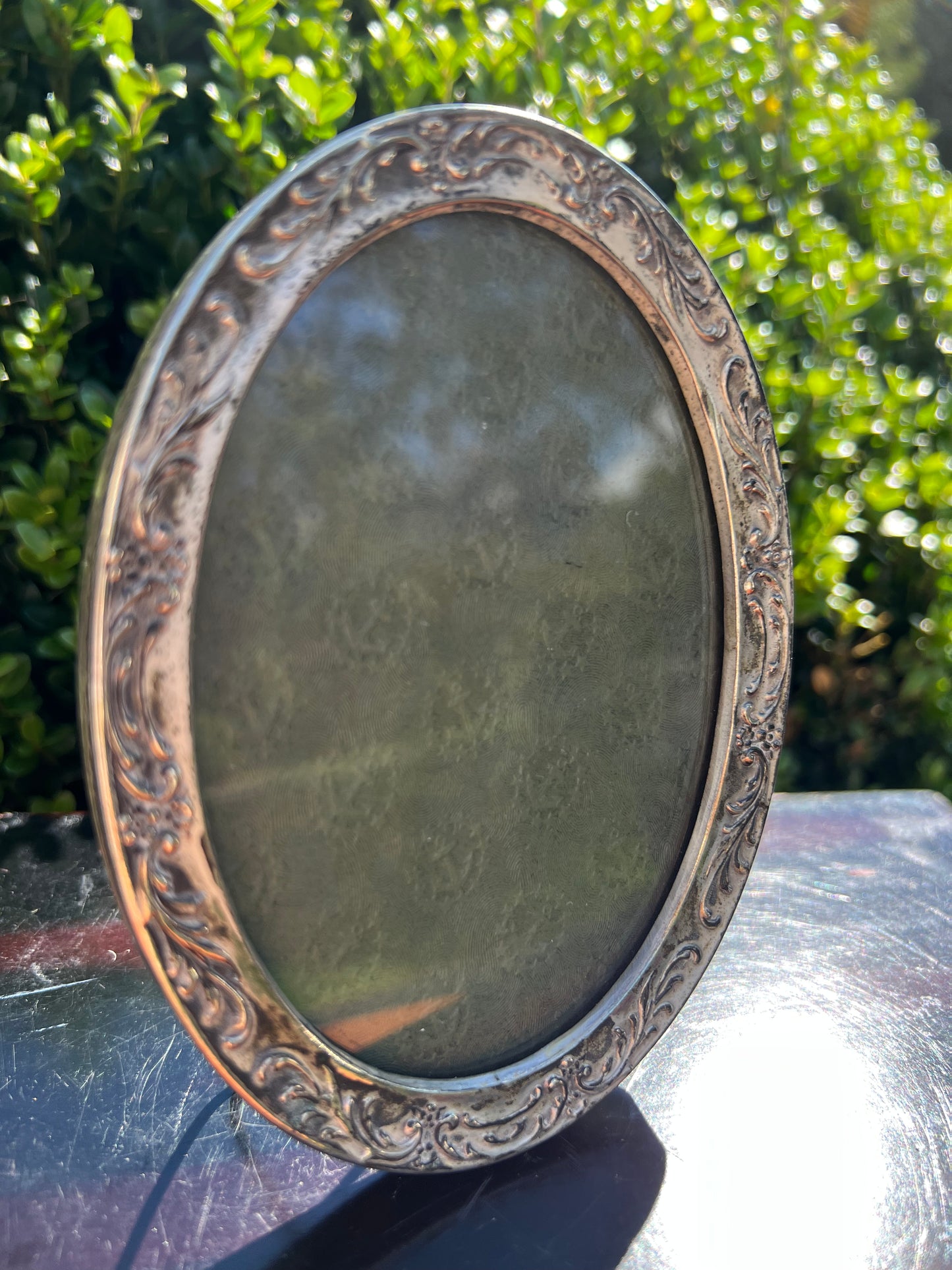 Antique Victorian Scrollwork Silver Metal Photograph Frame Easel Back